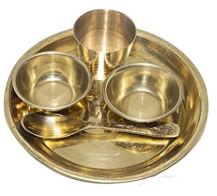 Metals Brass puja Set,Combo (10) Items for laddu gopal bhog/thali