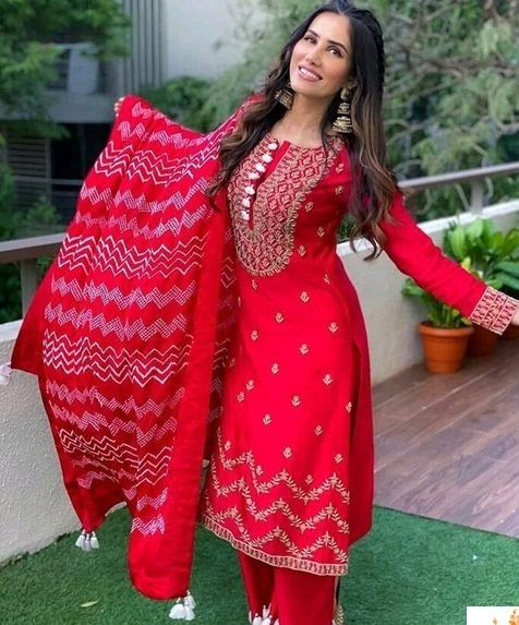 red colour plazo suit