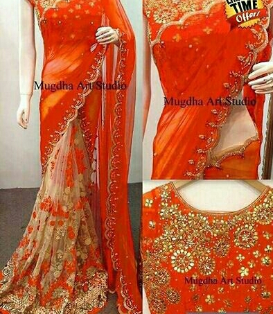 Gazal Fashions - Orange Georgette Saree With Blouse Piece (Pack of 1) Price  in India - Buy Gazal Fashions - Orange Georgette Saree With Blouse Piece ( Pack of 1) Online at Snapdeal