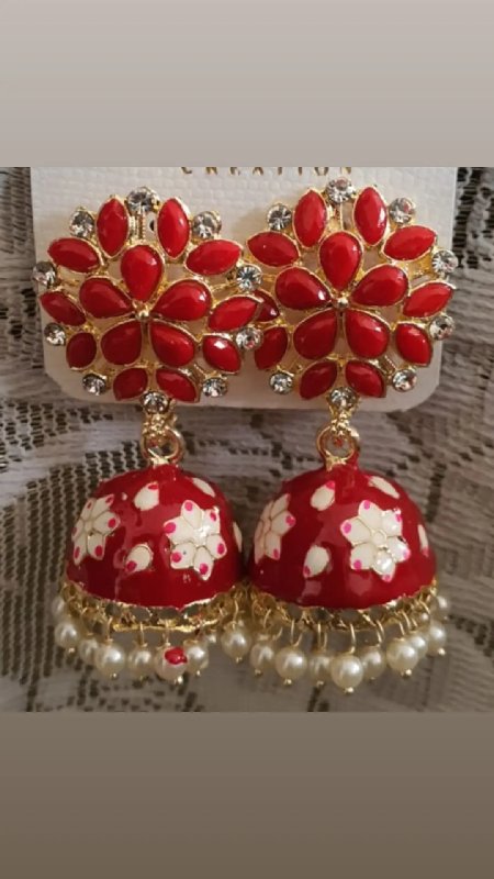 Buy CRUNCHY FASHION Indian Gold-plated Red Floral Meenakari Jhumka Earrings  Online at Best Prices in India - JioMart.