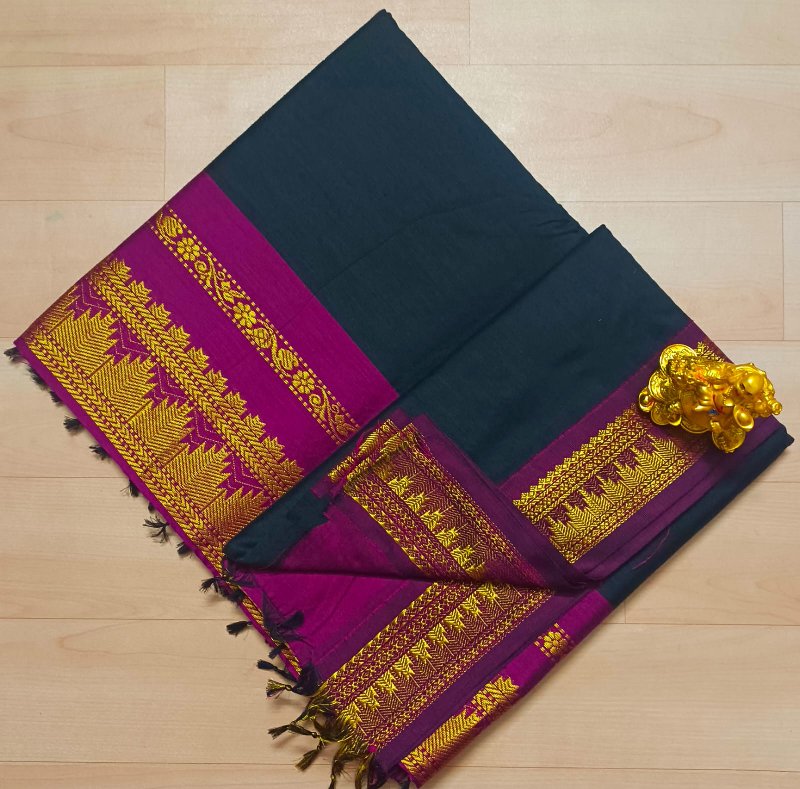 Purple with Maroon silver zari Kalyani silk cotton saree – De Rigueur Elazo