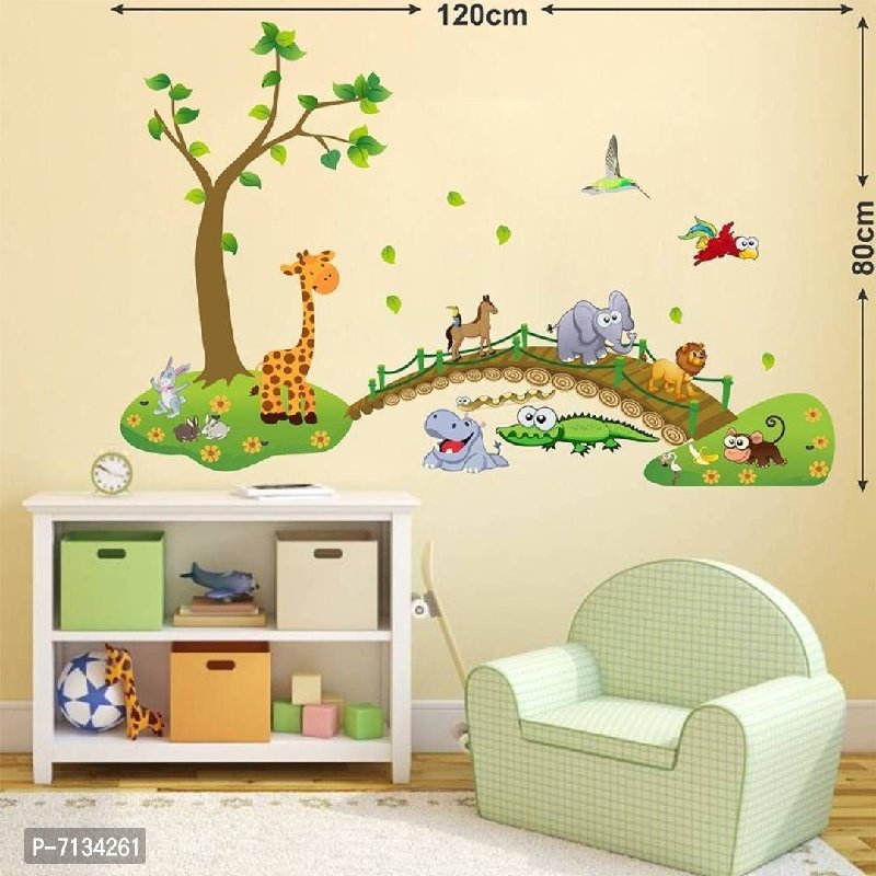 Jungle animals and tree wall sticker pack, jungle wall decal