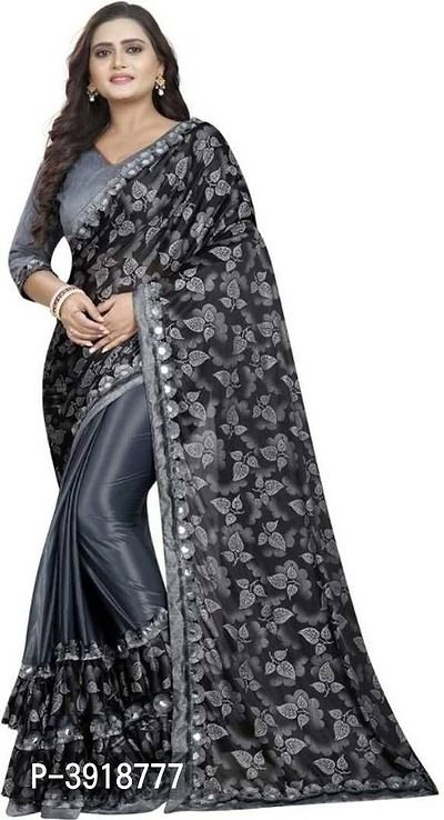 Buy Black Zari Work Organza Cocktail Party Frill Saree With Blouse From  Ethnic Plus