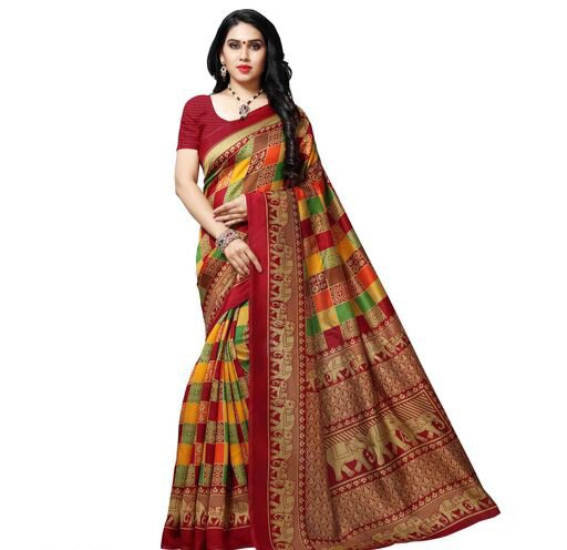 Buy Samah Printed, Geometric Print Kanjivaram Cotton Silk White, Blue Sarees  Online @ Best Price In India | Flipkart.com