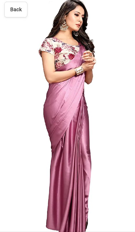 Heavy Satin Silk Plain Saree With Art Silk Digital Printed Blouse