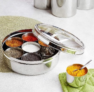 Stainless Steel, Set of 7 Containers Masala Dabba/Spice Container with  Stand