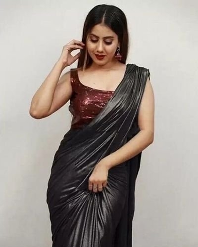 Buy Chhabra 555 Red Ruffled Pre-Draped Lycra Saree with Frills and Off  Shoulder Black Sequin Blouse Online at Best Prices in India - JioMart.