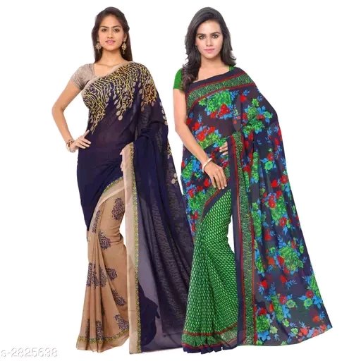 Buy kashvi sarees Printed Daily Wear Georgette Dark Blue, Black Sarees  Online @ Best Price In India | Flipkart.com