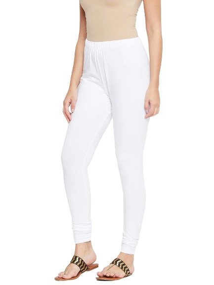 White Cotton Churidar Leggings, Cotton Lycra Blend, Mid Rise, Soft  Cotton, Casual to Formal, Best Pair with Any Women Upper Wear