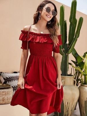 casual off the shoulder midi dress