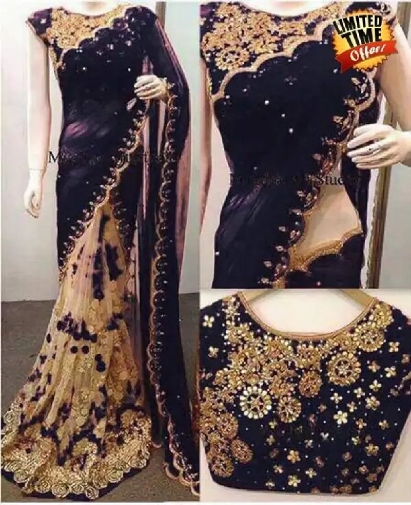 Amazon.com: Designer Exclusive New Heavy Butterfly Net Sequence Embroidery  Work Saree With Work Blouse (Stitch) : Clothing, Shoes & Jewelry