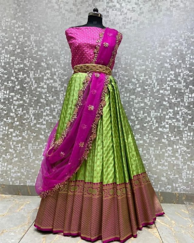 Beautiful Lehenga for all the Brides and the Bridesmaids by Teja Sarees -  Tikli.in- Fashion and Beauty Trends, Design… | Half saree designs, Teja  sarees, Half saree