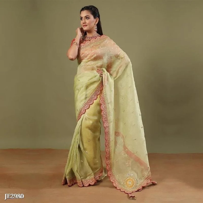 Onion pink woven organza saree with blouse - Lilots - 4045874