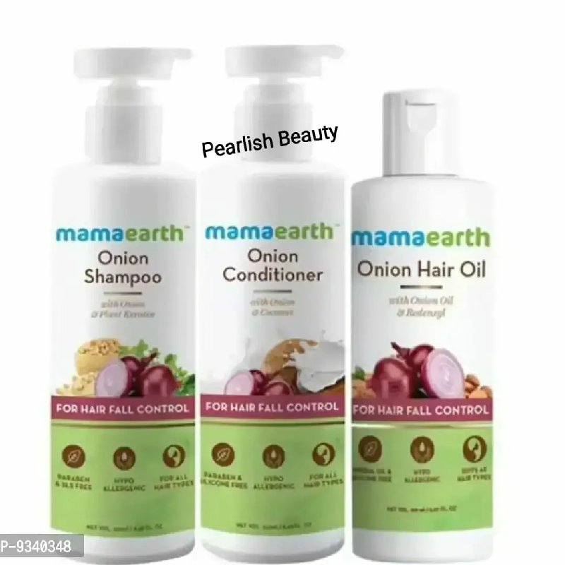 Mama earth Anti Hair Fall Spa Range: Onion Shampoo 250 ml + Onion Conditioner 250 ml + Onion Hair Oil 150 ml Mama earth Anti Hair Fall Spa Range: Onion Shampoo 250 ml + Onion Conditioner 250 ml + Onion Hair Oil 150 ml