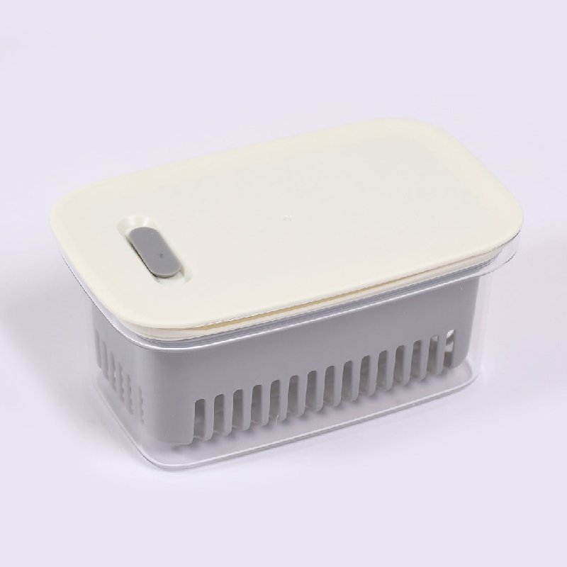 Refrigerator Food Storage Box with Drain Layer and Lid