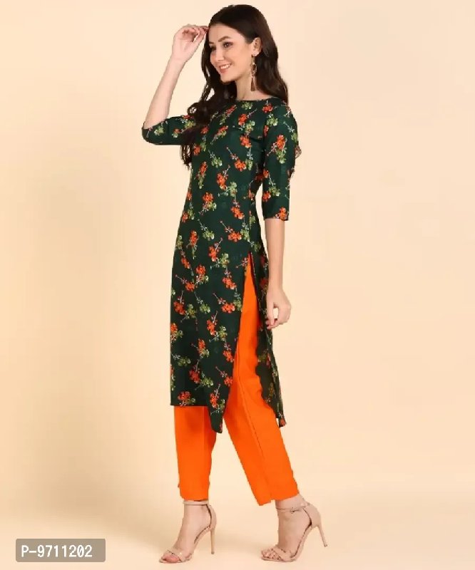 Straight Long Kurti with Pant Set for Women and Girls Flower Print