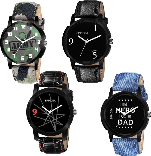 Buy SPINOZA Men Stylist Hand Watch Dial Colour Multi Bezel Material  Stainless Steel Case Shape Round Band Material Stainless Steel & Leather  Wrist Watch Pack of 3 Watch-(PO3).(P_C_B_9012) (Multi1) at Amazon.in