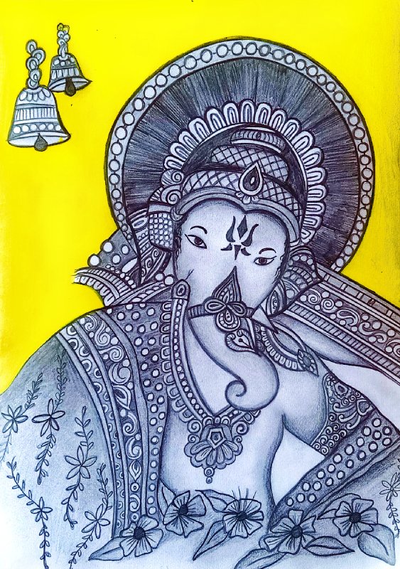 Beautiful Pencil Sketch Of Lord Ganesha - Desi Painters