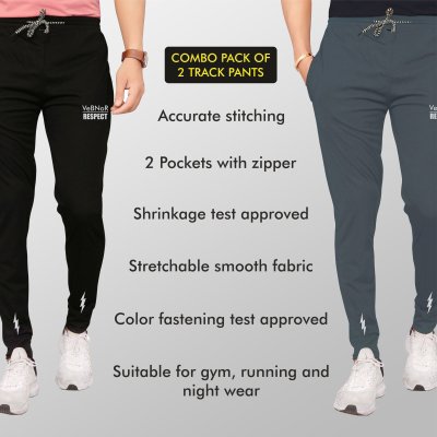 Buy SREY Men's Slim Fit Polyester Combo Pants Pack of 2  (MT230_0101_BLBL_28_Black_28) at Amazon.in