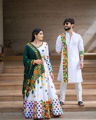 Green trendy couple lehenga & kurta | Kurta lehenga, Lehenga, Couple dress