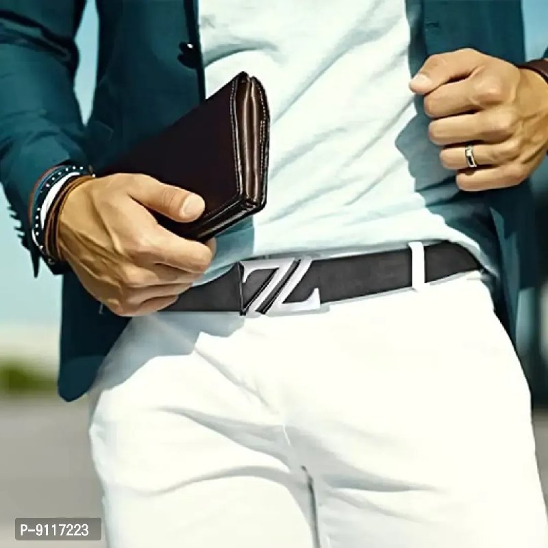 Syga Belt Men's Alphabet Leather Belt Stylist Belt Smooth Buckle Belt Girls  Casual Clothing Pants (Black)