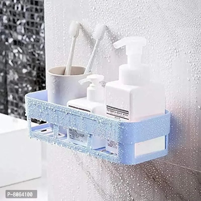 Homes No Need Drilling Adhesive Plastic Rectangular Multipurpose Wall  Shelves ( 4 Bathroom Shelf, White)