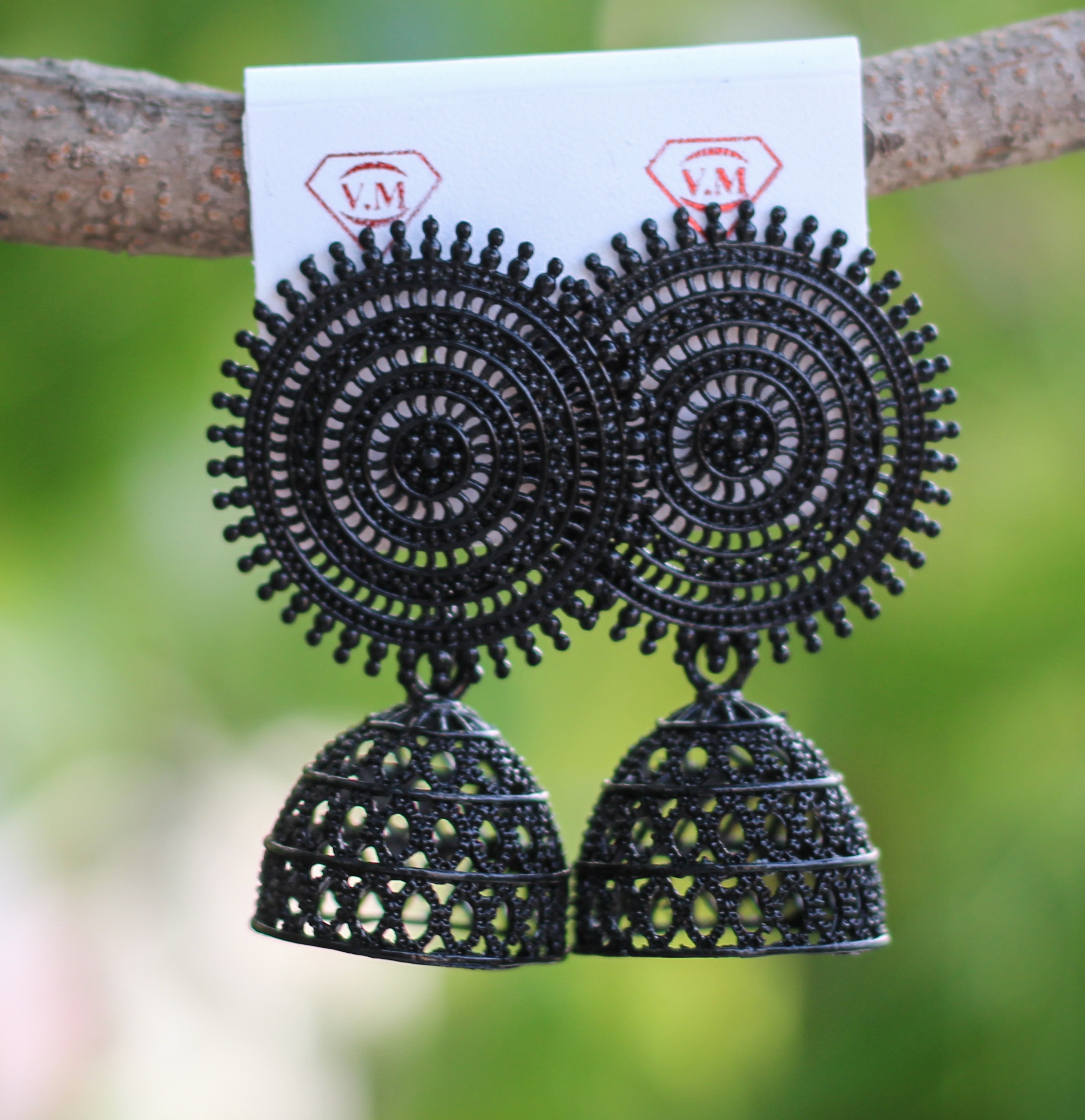Mirror Work Jhumka Earrings with Metal Trinkets and Beads – A Local Tribe