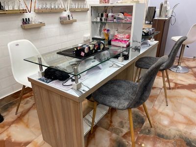 BarberPub Double Manicure Table for Storage, Beauty Nail Desk with Gla —  barberpub