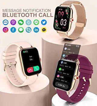 Iaret Smart Watch for Women(Call Receive/Dial), Fitness Tracker Waterproof  Smartwatch for Android iOS Phones 1.7 HD Full Touch Screen Digital Watches  with Heart Rate Sleep Monitor Pedometer, Gold