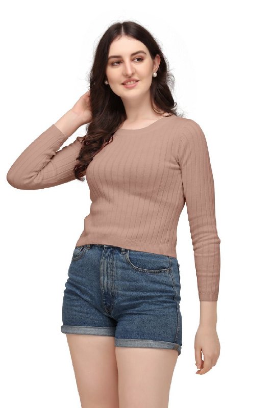 Buy Fabflee Women's Shirt Collar Rib Knitted Long Sleeves Tops For