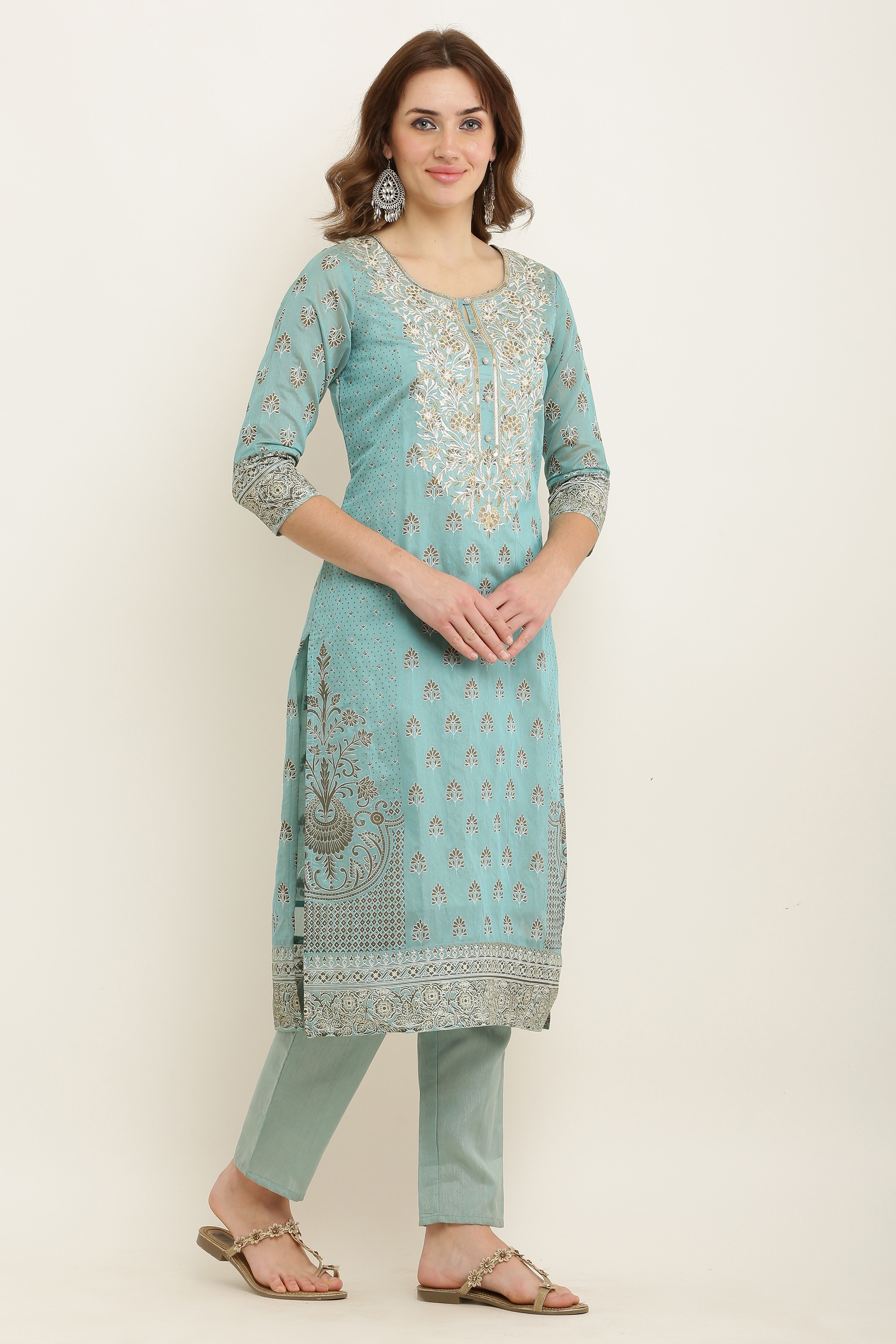 Rayon Long Sleeve Stylish Round Neck Printed Kurti And Pant Set in  Fatehabad-Haryana at best price by Dream Collection - Justdial