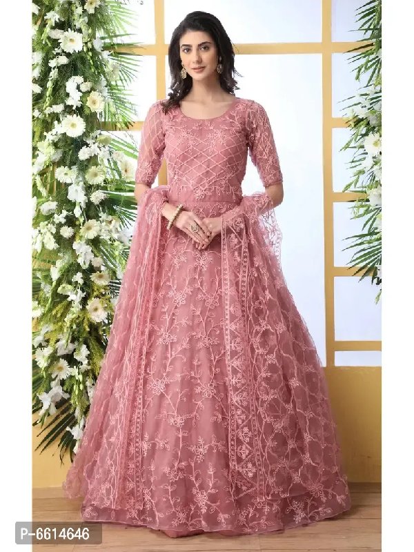 Adi By Aditya Khandelwl Floral Embroidered Net Gown With Trail | Pink,  Sequins, Gown, Off Shoulder, Draped | Net gowns, Pink gowns, Ladies gown