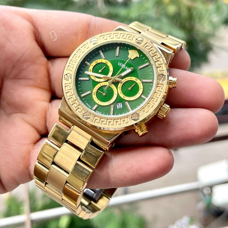 Mens gold watch discount with green face