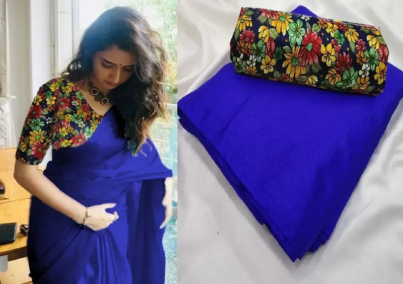 Floral Printed Banarasi Silk With Self Designed Woven Saree – Cygnus Fashion