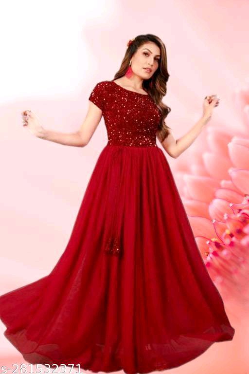Buy Vaani Creation Women Maroon Embroidered Net A-line Gown Dress - XXL  Online at Best Prices in India - JioMart.