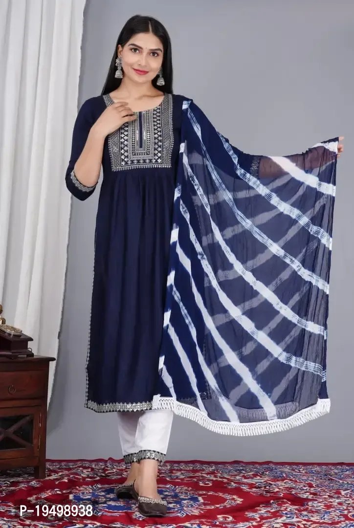 Beautiful nyra cut viscose bandhni kurta pant dupatta suit set