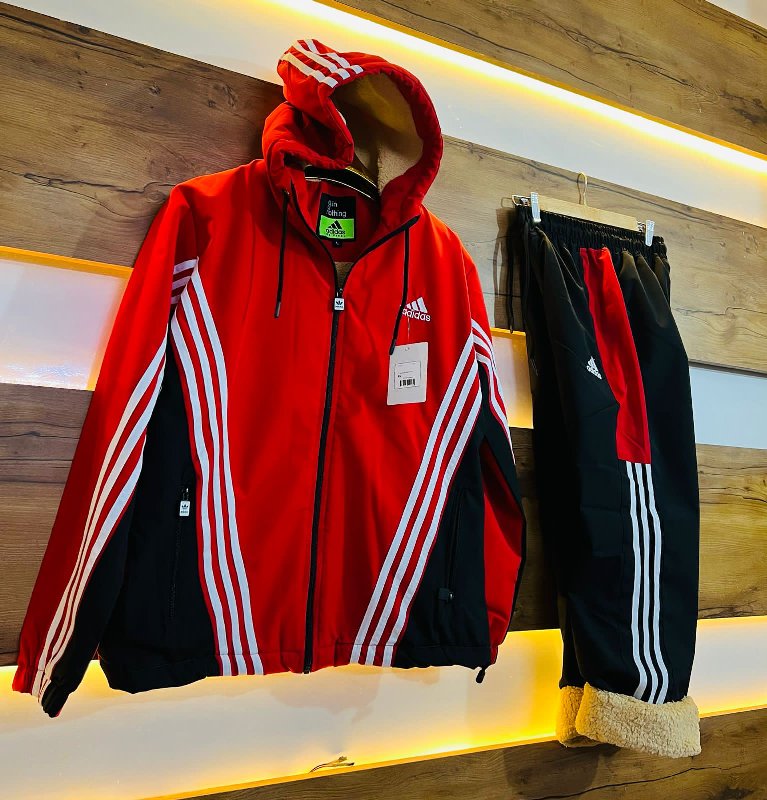 Adidas red black on sale tracksuit