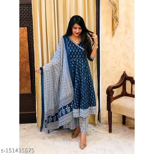 Printed Anarkali Kurti Palazzo With Dupatta