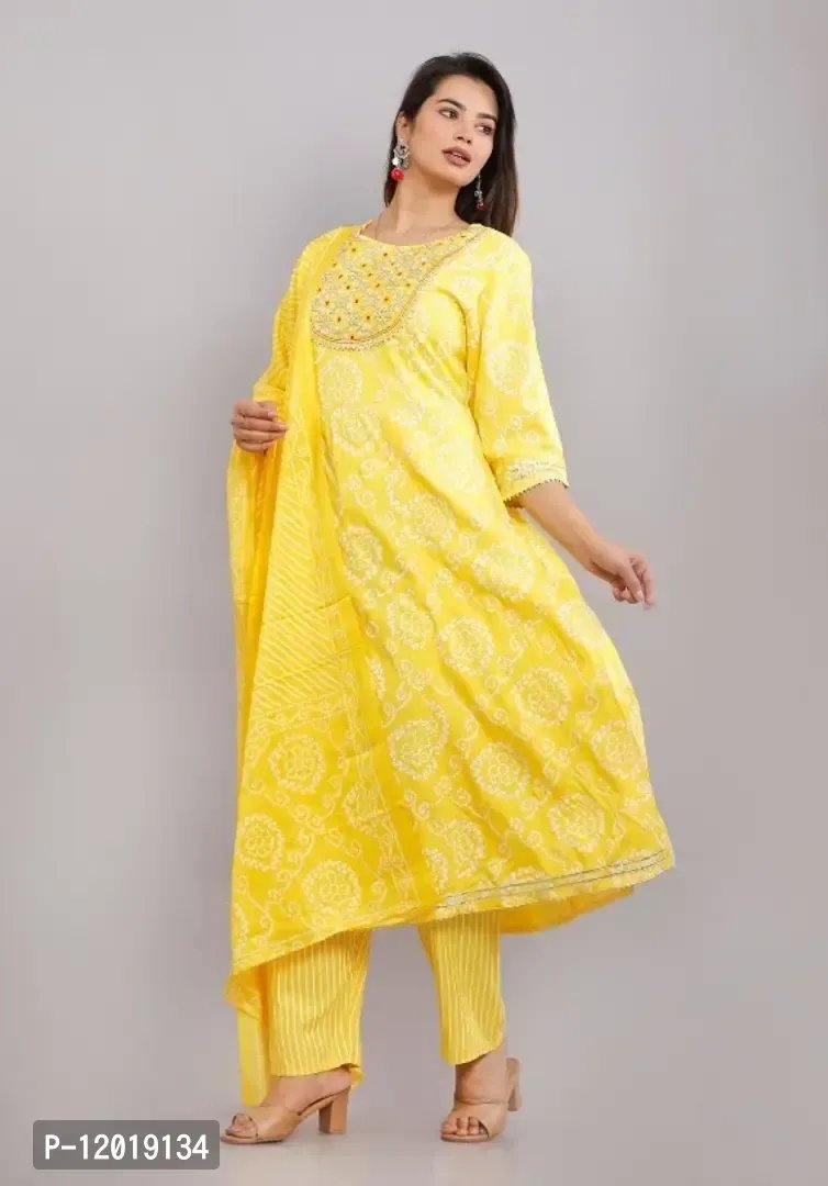 Buy Women's Rayon Straight Printed Kurta With Palazzo Set (Color-Yellow,size  